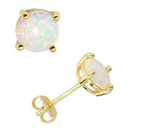 Ohrstecker mit 14-karätigem Gelbgold gefülltes Sterlingsilber, 3/4/5/6 mm, Feueropal-Edelstein-Ohrstecker für Damen und Herren, Farbe: Weiß - Blau - Rosa - Grün - Schwarz, 5 mm, Metall, simuliert