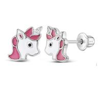 Ohrstecker mit Einhorn-Motiv aus rosa und weißer Emaille, 925er Sterlingsilber, für Mädchen und Töchter, 10mm, Sterling Silber, Kein Edelstein