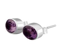 Ohrstecker mit seltenem, natürlichem Amethyst (10 x 6 mm) |, versilbert | Ovaler, facettierter Solitär-Ohrstecker im minimalistischen Stil, unisex | LK_VSTD_0888