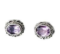 Ohrstecker mit seltenem, natürlichem Amethyst (10 x 8 mm) |, versilbert | Ovaler, facettierter Solitär-Ohrstecker im minimalistischen Stil für Damen und Herren | LK_VSTD_0770
