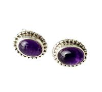 Ohrstecker mit seltenem, natürlichem Amethyst (10 x 8 mm) |, versilbert | Ovaler, glatter Solitär-Ohrstecker im minimalistischen Stil für Damen und Herren | LK_VSTD_0845