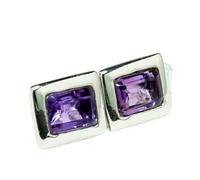 Ohrstecker mit seltenem, natürlichem Amethyst (10 x 8 mm) |, versilbert | Rechteckiger, facettierter Solitär-Ohrstecker im minimalistischen Stil | LK_VSTD_0832