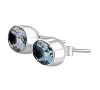 Ohrstecker mit seltenem, natürlichem blauen Topas (10 x 6 mm) |, versilbert | Ovaler, facettierter Solitär-Ohrstecker im minimalistischen Stil für Damen und Herren | LK_VSTD_0867