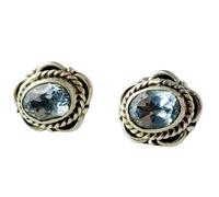 Ohrstecker mit seltenem, natürlichem blauen Topas (11 x 9 mm) |, versilbert | Ovaler, facettierter Solitär-Ohrstecker im minimalistischen Stil, unisex | LK_VSTD_0830