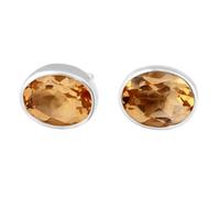 Ohrstecker mit seltenem, natürlichem Citrin (10 x 6 mm) |, versilbert | Ovaler, facettierter Solitär-Ohrstecker im minimalistischen Stil für Damen und Herren | LK_VSTD_0761