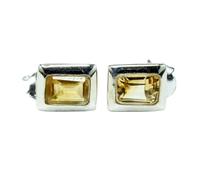 Ohrstecker mit seltenem, natürlichem Citrin (10 x 8 mm) |, versilbert | Kissenförmiger, facettierter Solitär-Ohrstecker im minimalistischen Stil für Damen und Herren | LK_VSTD_0775