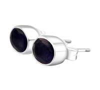 Ohrstecker mit seltenem, natürlichem Iolith-Edelstein (10 x 6 mm) |, versilbert | Ovaler, facettierter Solitär-Ohrstecker im minimalistischen Stil für Damen und Herren | LK_VSTD_0854