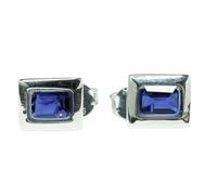 Ohrstecker mit seltenem, natürlichem Iolith-Edelstein, 10 x 8 mm |, versilbert | Kissenförmiger, facettierter Solitär-Ohrstecker im minimalistischen Stil, unisex | LK_VSTD_0677