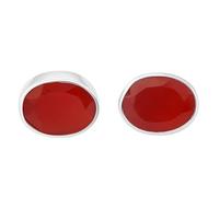 Ohrstecker mit seltenem, natürlichem Karneol (10 x 6 mm) |, versilbert | Ovaler, facettierter Solitär-Ohrstecker im minimalistischen Stil, unisex | LK_VSTD_0762