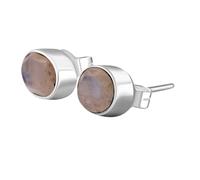 Ohrstecker mit seltenem, natürlichem Mondstein (10 x 6 mm) |, versilbert | Ovaler, facettierter Solitär-Ohrstecker im minimalistischen Stil für Damen und Herren | LK_VSTD_0851