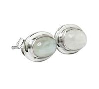 Ohrstecker mit seltenem, natürlichem Mondstein (10 x 6 mm) |, versilbert | Ovaler, glatter Solitär-Ohrstecker im minimalistischen Stil für Damen und Herren | LK_VSTD_0864