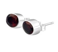 Ohrstecker mit seltenem, natürlichem rotem Granat (10 x 6 mm) |, versilbert | Ovaler, facettierter Solitär-Ohrstecker im minimalistischen Stil, unisex | LK_VSTD_0853