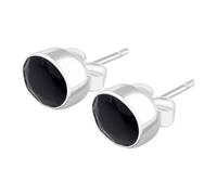 Ohrstecker mit seltenem, natürlichem schwarzem Onyx (10 x 6 mm) |, versilbert | Ovaler, facettierter Solitär-Ohrstecker im minimalistischen Stil, unisex | LK_VSTD_0726