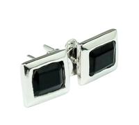 Ohrstecker mit seltenem, natürlichem schwarzem Onyx (10 x 8 mm) |, versilbert | Rechteckiger, facettierter Solitär-Ohrstecker im minimalistischen Stil | LK_VSTD_0835