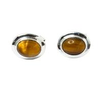 Ohrstecker mit seltenem, natürlichem Tigerauge (10 x 6 mm) |, versilbert | Ovaler, glatter Solitär-Ohrstecker im minimalistischen Stil, unisex | LK_VSTD_0885