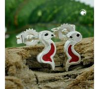 Ohrstecker Ohrring 10x4mm Kinderohrring Schlange rot-schwarz Silber 925