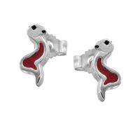 Ohrstecker Ohrring 10x4mm Kinderohrring Schlange rot-schwarz Silber 925