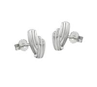 Ohrstecker Ohrring 10x6mm streifig mit Zirkonias matt-glänzend Silber 925