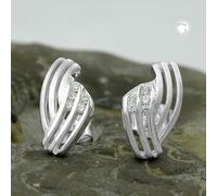 Ohrstecker Ohrring 10x6mm streifig mit Zirkonias matt-glänzend Silber 925
