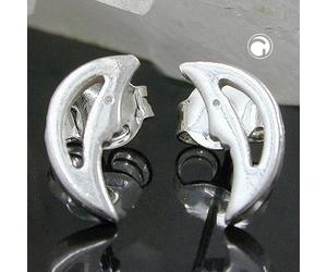 Ohrstecker Ohrring 12x5mm Halbmond mit Gesicht glänzend Silber 925