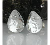 Ohrstecker Ohrring 14mm Tropfen kristall-silber-verspiegelt gehämmert Kunststoff