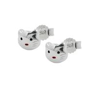 Ohrstecker Ohrring 5x6mm Kinderohrring Katzenkopf rot-schwarz lackiert glänzend Silber 925