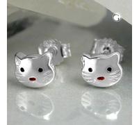 Ohrstecker Ohrring 5x6mm Kinderohrring Katzenkopf rot-schwarz lackiert glänzend