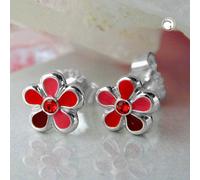 Ohrstecker Ohrring 6,5mm Kinderohrring Blume rot-lackiert Silber 925