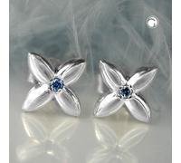 Ohrstecker Ohrring 6,5x6,5mm kleine Blüte mit synthetischem Spinell aqua Silber