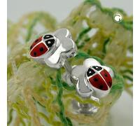 Ohrstecker Ohrring 6mm Kinderohrring Marienkäfer auf Blume Silber 925