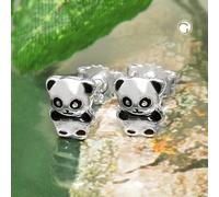 Ohrstecker Ohrring 6x5mm kleiner Pandabär glänzend schwarz lackiert Silber 925