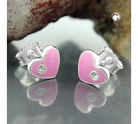 Ohrstecker Ohrring 6x7mm Kinderohrring Herz pink lackiert Silber 925