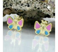 Ohrstecker Ohrring 7mm Schmetterling pink-hellblau 9Kt GOLD
