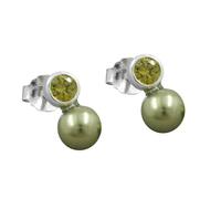 Ohrstecker Ohrring 7x4mm Zirkonia peridotfarbig Imitatperle olivgrün 925