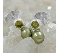 Ohrstecker Ohrring 7x4mm Zirkonia peridotfarbig Imitatperle olivgrün 925