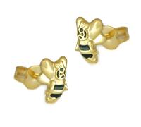 Ohrstecker Ohrring 7x6mm Biene schwarz lackiert 9Kt GOLD