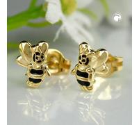 Ohrstecker Ohrring 7x6mm Biene schwarz lackiert 9Kt GOLD
