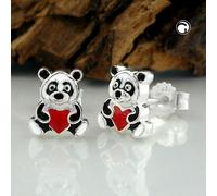 Ohrstecker Ohrring 7x6mm Kinderohrring Panda Bär farbig lackiert Silber 925