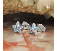 Ohrstecker Ohrring 7x6mm Kinderohrring Stern hellblau Zirkonia pink Silber 925