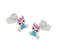 Ohrstecker Ohrring 7x6mm kleiner König pink-hellblau lackiert Silber 925