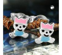 Ohrstecker Ohrring 7x6mm kleiner König pink-hellblau lackiert Silber 925