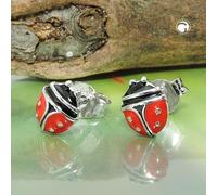 Ohrstecker Ohrring 7x6mm Marienkäfer rot-schwarz emailliert Silber 925