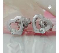 Ohrstecker Ohrring 7x8mm Herz mit Zirkonia glänzend Silber 925