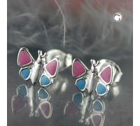 Ohrstecker Ohrring 7x8mm Kinderohrring Schmetterling hellblau-pink Silber 925