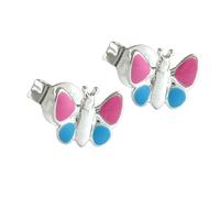 Ohrstecker Ohrring 7x8mm Kinderohrring Schmetterling hellblau-pink Silber 925