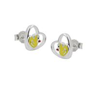 Ohrstecker Ohrring 8mm Kinderohrring kleine Ente im Herz farbig lackiert Silber 925