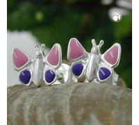 Ohrstecker Ohrring 8mm Kinderohrring Schmetterling pink-lila-lackiert Silber 925