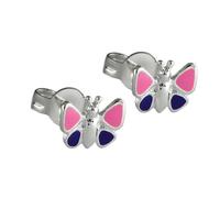 Ohrstecker Ohrring 8mm Kinderohrring Schmetterling pink-lila-lackiert Silber 925