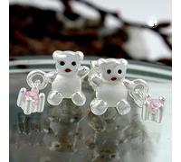 Ohrstecker Ohrring 8x15mm Kinderohrring Bär mit Zirkonia pink matt-glänzend Silb