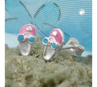 Ohrstecker Ohrring 8x4mm Kinderohrring Schuh rosa-hellblau lackiert Silber 925